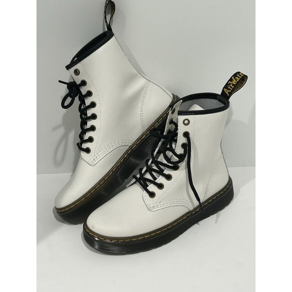 Dr. Martens Zavala Combat Boots White Lace Up Leather Ankle Size 6